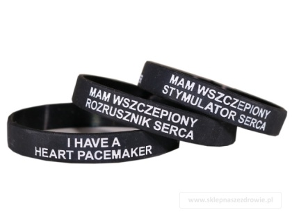 18cm Opaska, bransoletka silikonowa Mam stymulator rozrusznik serca -rozmiar 18cm czarna