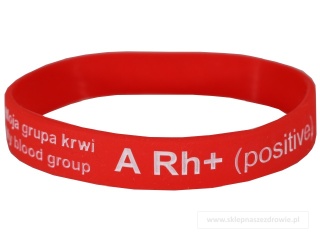 18cm Opaska, bransoletka silikonowa z grupą krwi A Rh+(dodatni) rozmiar 18cm