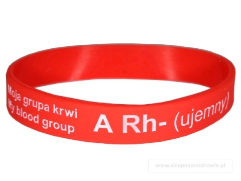 20cm Opaska, bransoletka silikonowa z grupą krwi A Rh-(ujemny) rozmiar 20cm