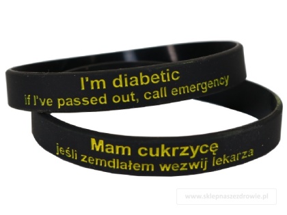 23cm Opaska, bransoletka silikonowa - Cukrzyca, diabetyk -rozmiar 23cm