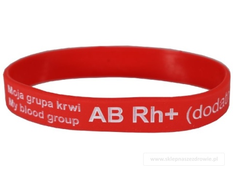 20cm Opaska, bransoletka silikonowa z grupą krwi AB Rh+(dodatni) rozmiar 20cm