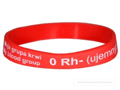 18cm Opaska, bransoletka silikonowa z grupą krwi 0 Rh-(ujemny) rozmiar 18cm