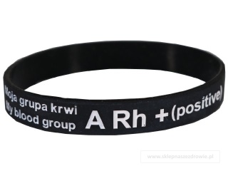 18cm Opaska, bransoletka silikonowa z grupą krwi A Rh+(dodatni) rozmiar 18cm