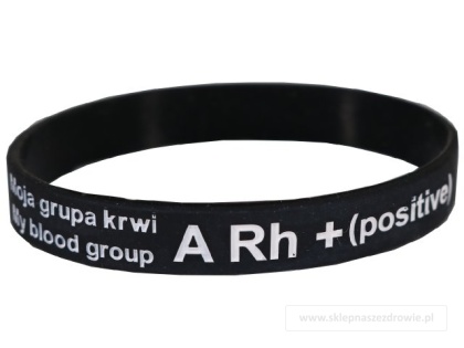 18cm Opaska, bransoletka silikonowa z grupą krwi A Rh+(dodatni) rozmiar 18cm