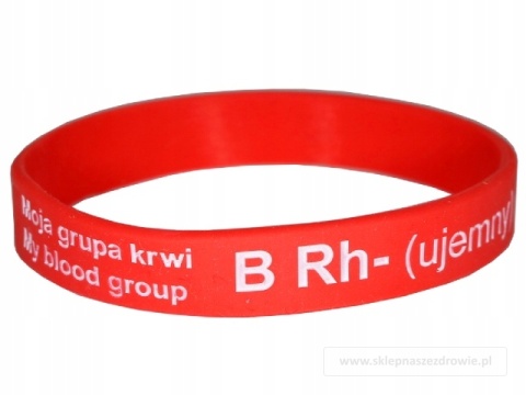 20cm Opaska, bransoletka silikonowa z grupą krwi B Rh-(ujemny) rozmiar 20cm