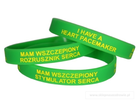 23cm Opaska, bransoletka silikonowa Mam stymulator rozrusznik serca -rozmiar 23cm zielona
