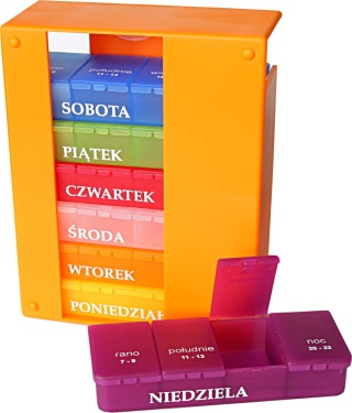 Kasetka, pojemnik, dozownik na leki, tabletki, tygodniowy 7x4