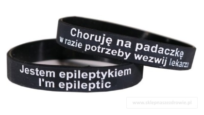 18cm Opaska, bransoletka silikonowa - Jestem epileptykiem -rozmiar 18cm