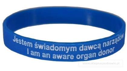 20cm Opaska, bransoletka silikonowa - Jestem świadomym dawcą narządów -rozmiar 20cm