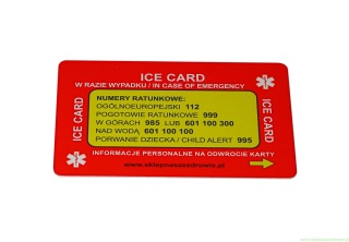 Personalizowana indywidualnie grawerowana ratunkowa KARTA ICE